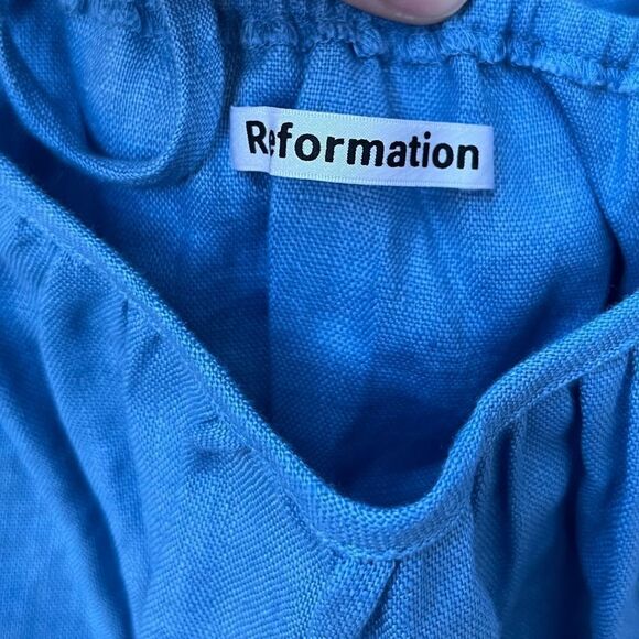 REFORMATION KAMREN TWO-PIECE LINEN DRESS IN PARISIAN BLUE size 12 - Picture 8 of 9